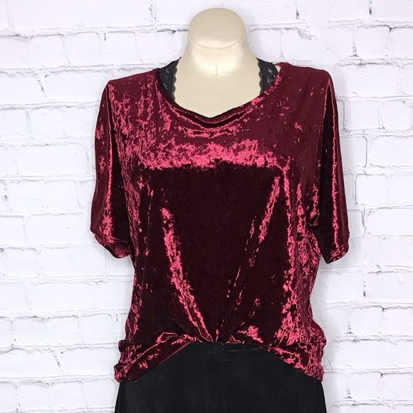 Vintage Tops - Vintage 1990's Dark Red Crushed Velvet Top Volup